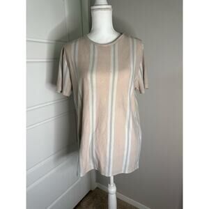 DENIM & FLOWER RICKY SINGH Size Large Short Sleeve Beige Light Pink Strips